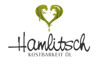 Das ist das Logo der Ölmühle Hamlitsch - Schriftzug und grünes Herz.